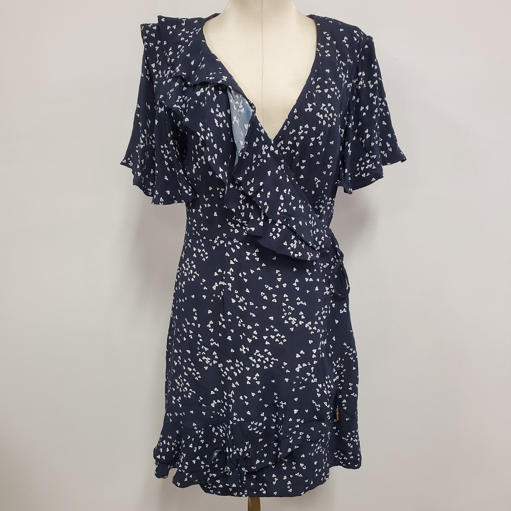 Rebecca Vallance Women Short Sleeve Wrap Dress Size 6 Blue Hearts Event Occasion